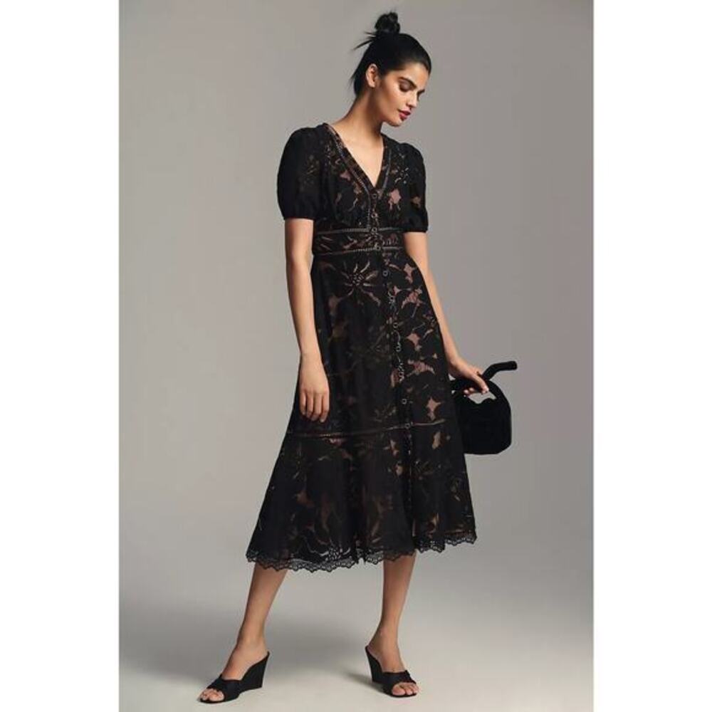 Anthropologie Black Lace Button down dress size 4 NWT